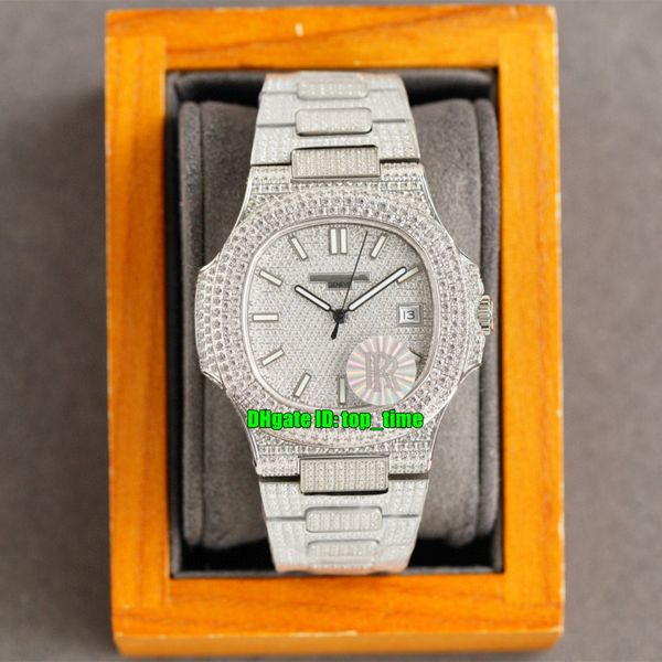 

7 styles watches rrf 40mm nautilus 5711 full diamonds cal.324 automatic mens watch pavÃ© diamond dial stainless steel bracelet gents sports w, Slivery;brown
