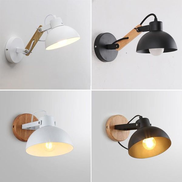 

wall lamp nordic living room background adjustable wooden dining bedside iron reading light