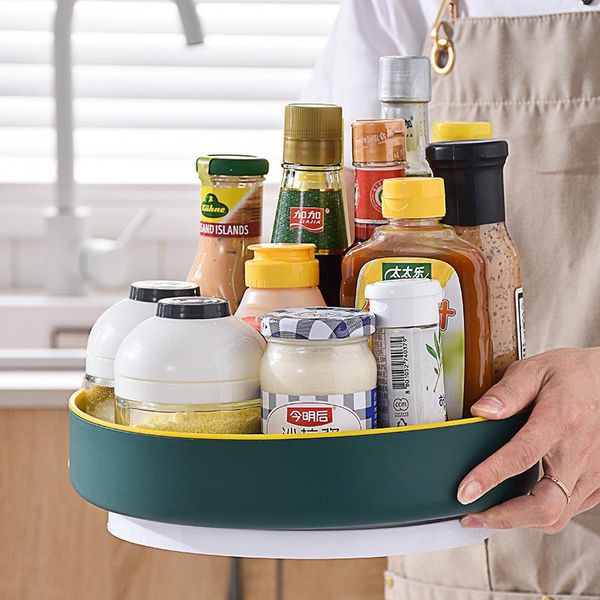 

hooks & rails 360 rotation organizer storage spice drink food snack cosmetic rack transparent non-slip tray for kitchen bathroom room