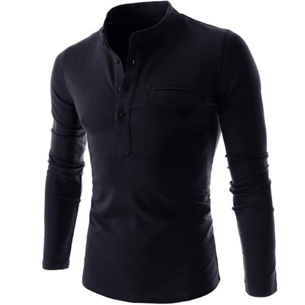 

men's tracksuits casual t-shirt men long sleeve t-shirts turndown collar solid color t shirt buttons slim fitsshirt male bottoming top, Gray