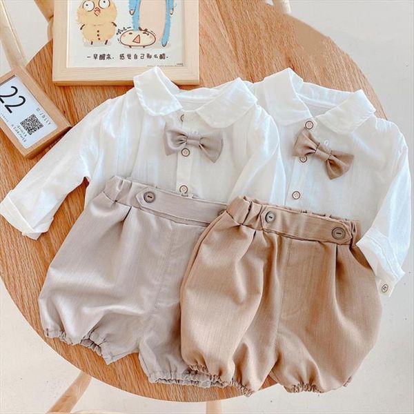 

baby boys girls clothing sets infants newborn clothes suit kids shorts sleeve summer spanish children outfits, White