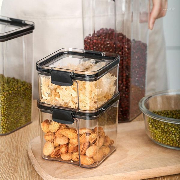 

square airtight fresh-keeping box kitchen storage can multigrain tank transparent sealed container bottles & jars