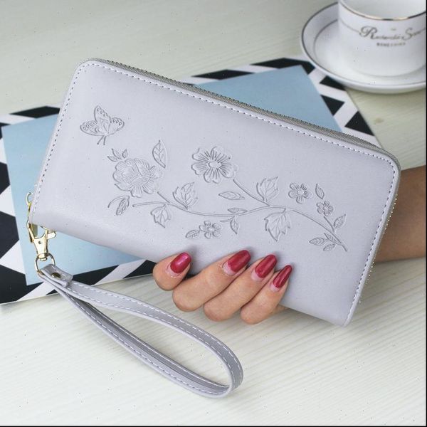 

long womens wallet female purses flower printing coin purse card holder wallets clutch money bag pu leather, Red;black