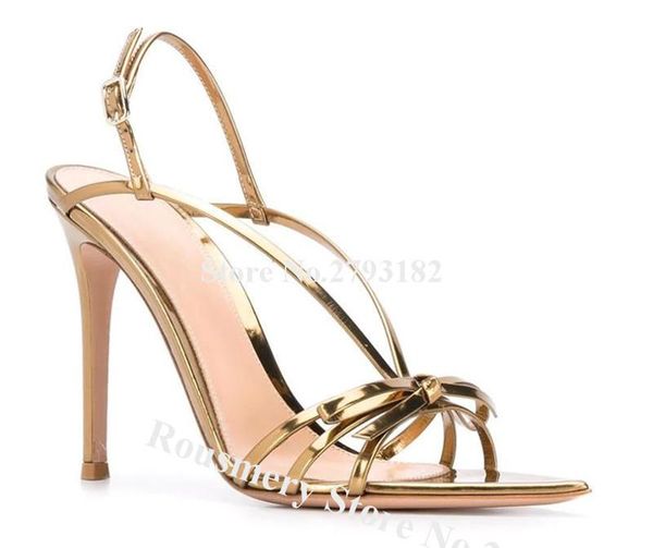 

beautiful gold leather thin straps stiletto heel sandals bowtie cross high formal wedding dress shoes, Black
