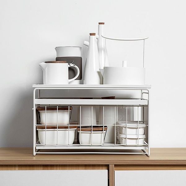 

hooks & rails white metal tableware storage rack kitchen shelf deskdishes basket cupboard holder home kettle cup organizer bathroom stan