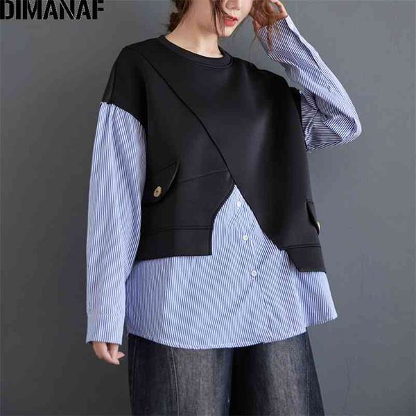 

plus size women hoodies sweatshirt cotton thick long sleeve lady pullover loose casual black spliced striped winter 210531