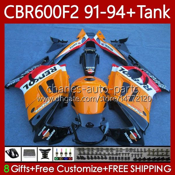 Verkleidungen + Tank für HONDA CBR 600 600F2 CBR600 F2 FS CC Repsol Orange 1991 1992 1993 1994 Karosserie 63Nr.117 CBR600F2 600CC 600FS 91-94 CBR600-F2 CBR600FS 91 92 93 94 Karosserie-Kit