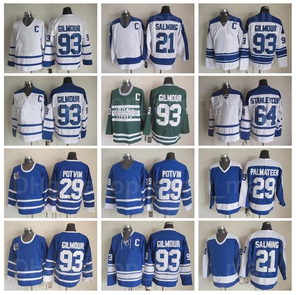 

men vintage classic ice hockey 93 doug gilmour jersey 64 stanleycup 29 felix potvin 29 mike palmateer 21 borje salming 17 wendel clark retro, Black;red