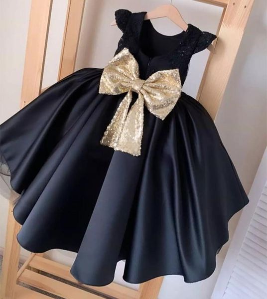 Vestidos da menina criança meninas meninas preto cetim bola vestido princesa aniversário flor menina 2022