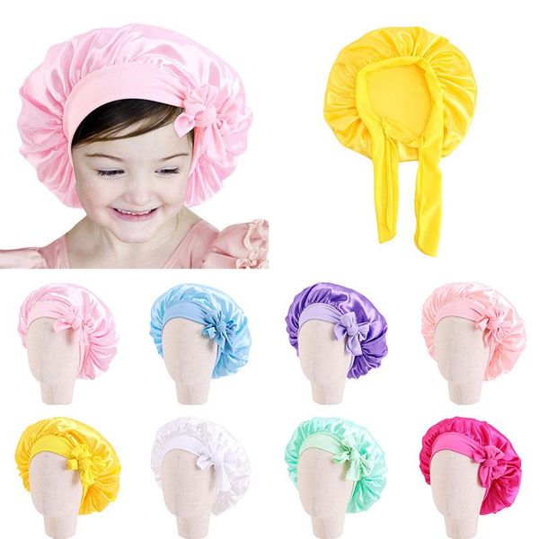 

beanies elastic satin night cap for kids solid color warm skin-friendly high simple all-match children's round