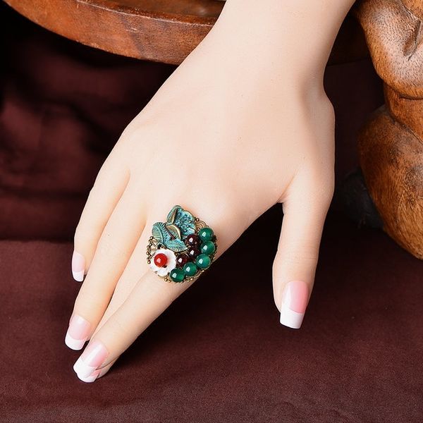 

jade flowers rings chalcedony blue agate amulet fashion natural charm jewelry gifts for women her, Silver