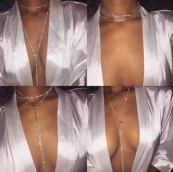 

ins net red choker diamond claw chain necklace women's long street shooting annual meeting party, Silver