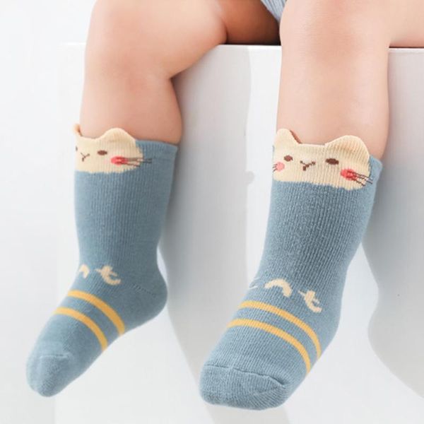 

socks cartoon animal strip baby soft cotton anti slip infant floor autumn winter warm elastic kid girl boy toddler sock, Pink;yellow