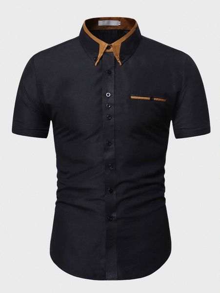 

men contrast collar button down shirt t18s#, White;black