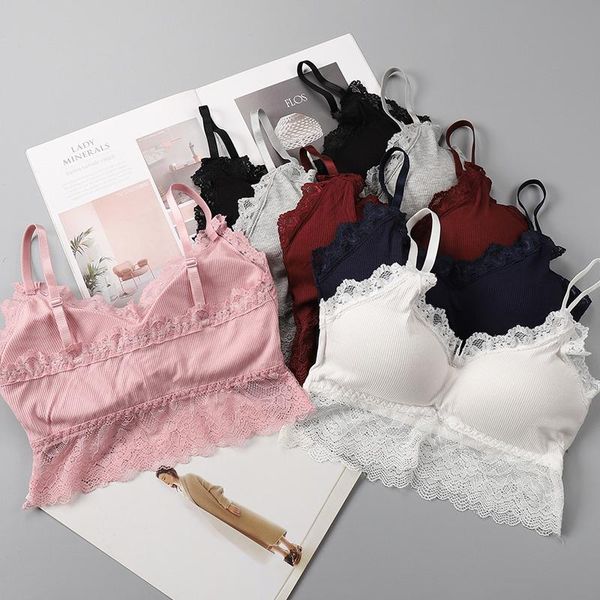 

camisoles & tanks lace fashion female bra ladies vest lingerie push-up wireless seamless fill detachable padded for women, Black;white