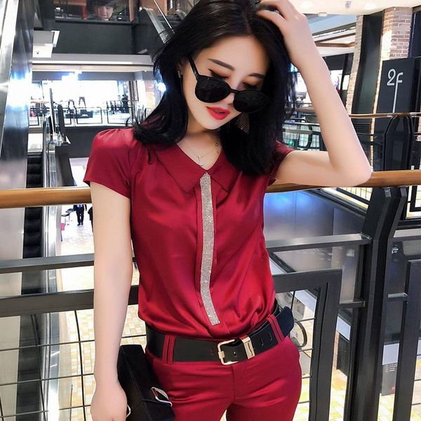 

women's tracksuits summer large size two-piece suit ladies elegant fashion short sleeve + pants woman office slim, Gray