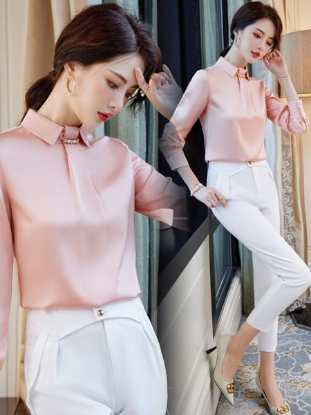 

pink silk shirt women's style in autumn 2021 jackets, Black;brown