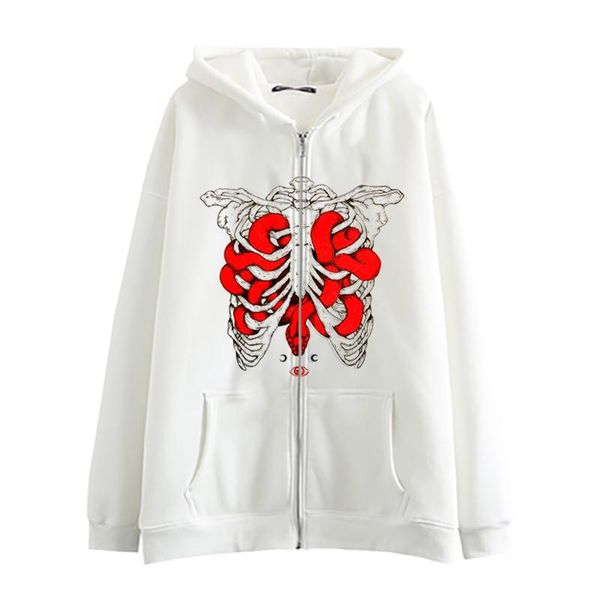 

men's hoodies & sweatshirts zipper gothic punk black hooded sweatshirt women ins female cartoon print student long sleeve o-neck dress