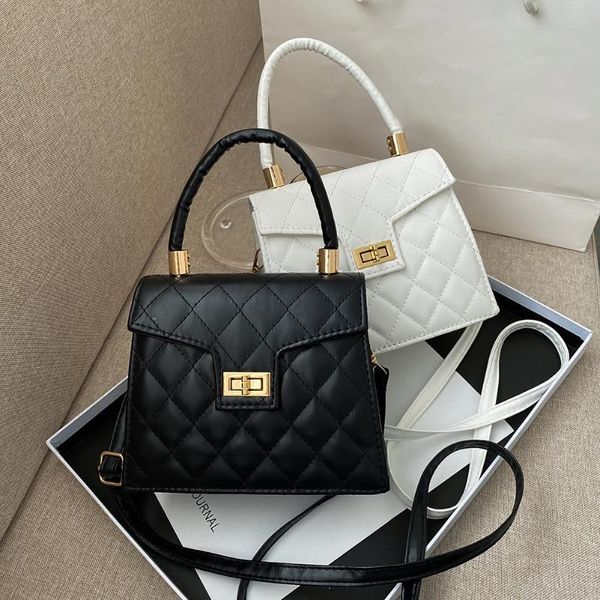 

fashion handbags lattice pattern pu leather women shoulder bags elegant totes lady solid color handle crossbody