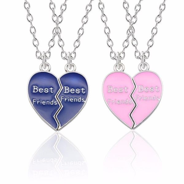 

pendant necklaces friend forever jewelry friends necklace for women blue pink bff broken love heart necklaces&pendants, Silver