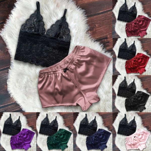 

suit satin lace stitching pajamas lovely girl underwear, Red;black