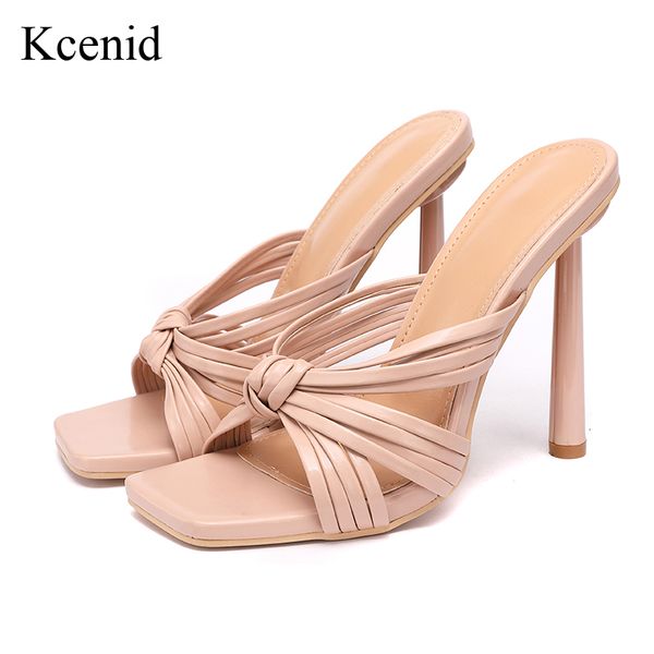 

sandals 2021 summer fashion design narrow band women slippers high heels peep toe ladies mules slides shoes big size 42 crcf, Black