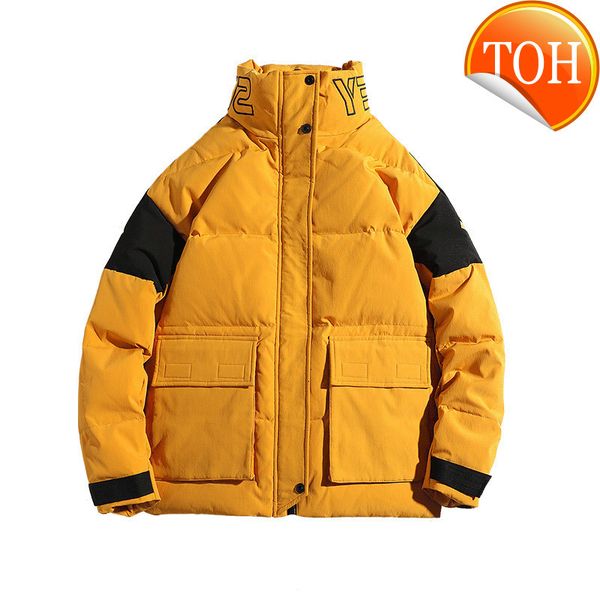 

2021 men winter solid color 90% white duck down jacket stand collar warm coat casual thicken letter printing parkas, Black