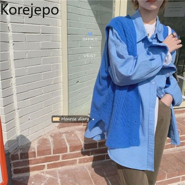 

women's vests korejepo women vest 2021 spring autumn ladies korean retro temperament blue v-neck single-breasted sleeveless knitted car, Black;white