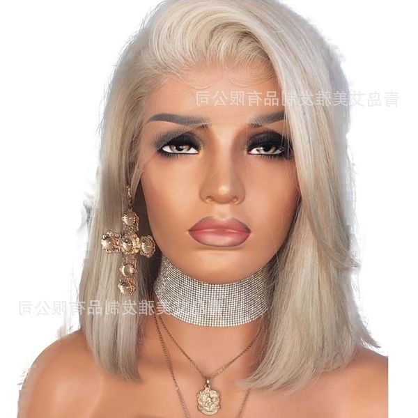 

front chemical lace fiber wig blonde short hair women's bobo headgear, Black