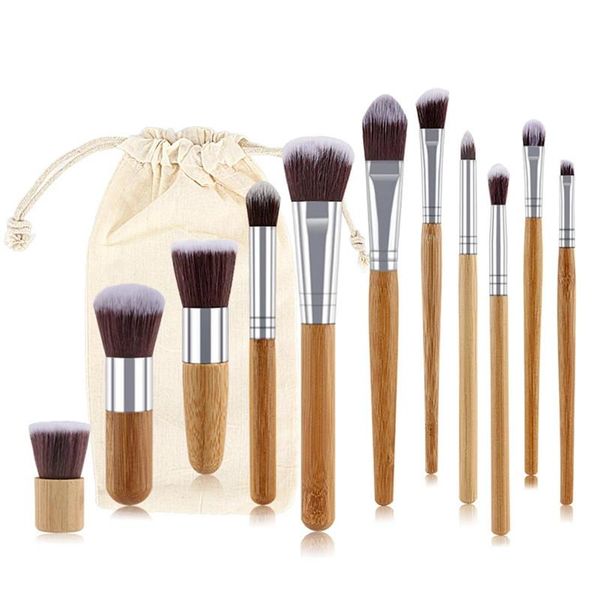 

makeup brushes 11pcs/set set bamboo superior soft cosmetic eyeshadow foundation concealer make up brush with bag