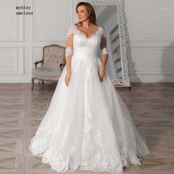 

other wedding dresses plus size boho white dress 2021 custom made v-neck half sleeves sweep train ball gown bridal robe de mariee1
