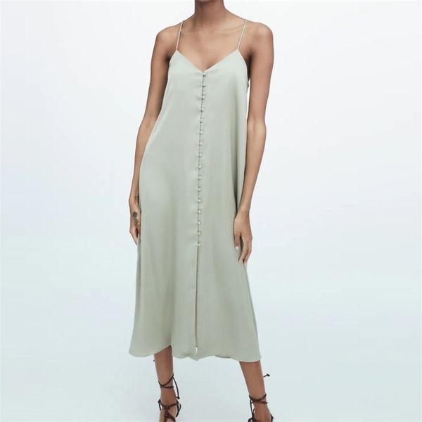 

women summer solid elegant dress za sleeveless off shoulder spaghetti strap buttons female party dresses vestidos 210513, Black;gray