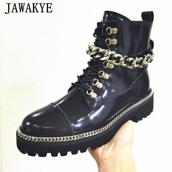 

boots black chain for women thick sole lace up fur real leather platform short handsome winter shoes