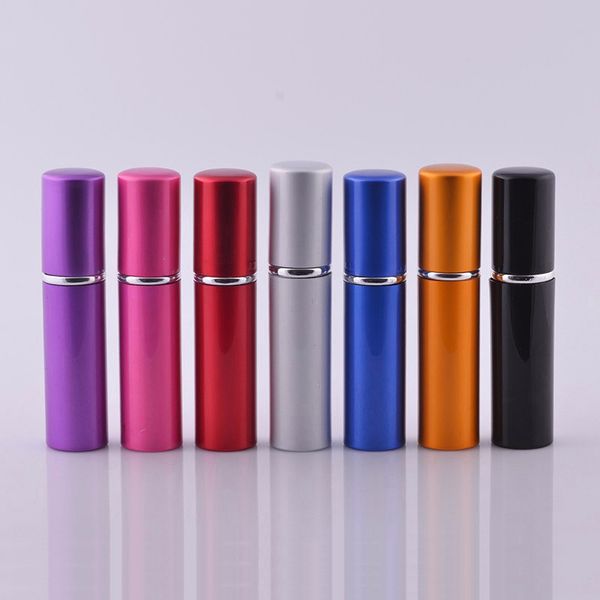 5 ML Boş Parfüm Şişesi 7 Renkler Doldurulabilir Şişe Alüminyum Sprey Atomizer Şişeler Taşınabilir Gezgin Pompası Püskürtücü Kozmetik Kaplar Destek Logosu Özelleştirilmiş