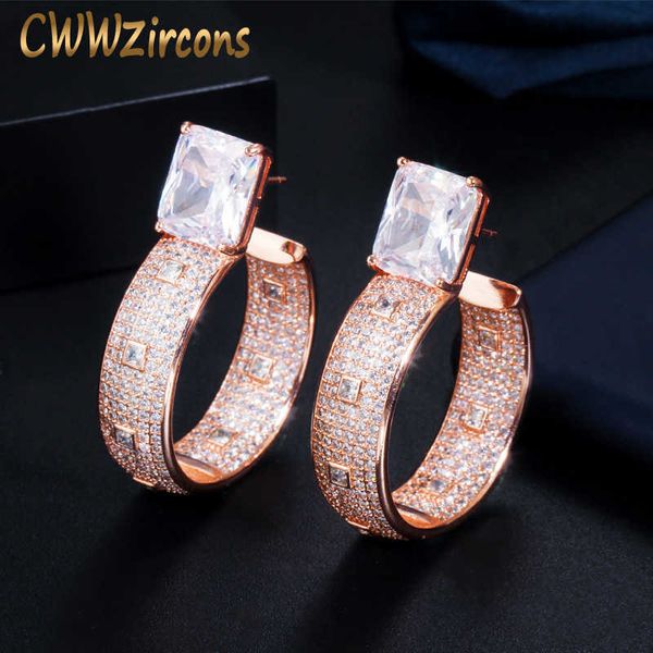 

unique gorgeous cubic zirconia pave circle round 585 rose gold big hoop earring for women luxury trendy jewelry cz721 210714, Golden;silver