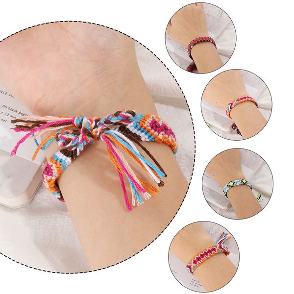 

handmade weave braided string rope bracelets for women vintage cotton wrap ethnic charm boho bracelets, Golden;silver