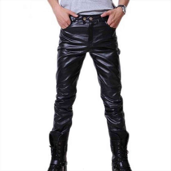 

summer solid color women pants faux leather button skinny motorcycle club casual trousers couro sinttico, Black