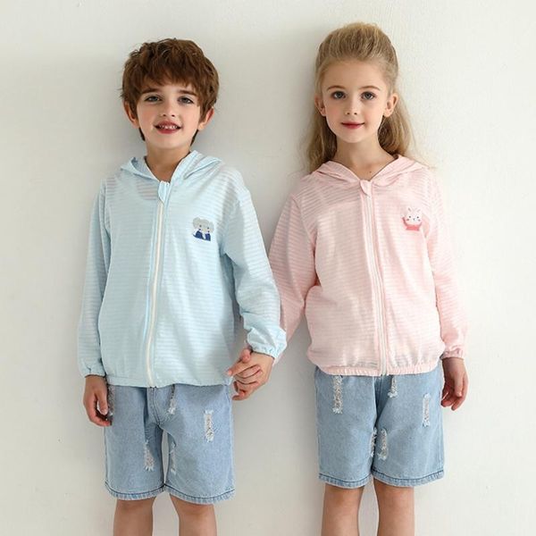 

jackets children sun protection jacket summer long sleeve coat for kids cartoon hooded outerwear beach swimming sunscreen 2-10 years, Blue;gray