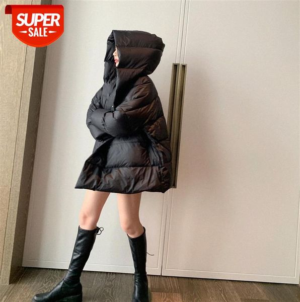 

90 white duck down ~ cape profile c light ju warm mid-length hooded jacket bread and loose outside #ze7s, Black