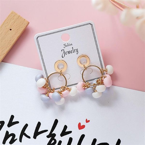 

dangle & chandelier 3*fashion korean version of the cute hand made geometric round earrings light purple pink personality wild, Silver