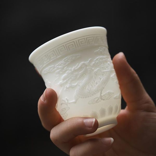 

cups & saucers high white ceramic transmittancy relief emboss large size master cup tea dragon phoenix couple's