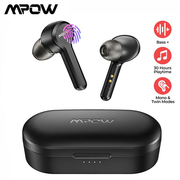 

mpow m9 earbuds wireless bluetooth 5.0 stereo ipx7 waterproof earphones with 30h playtime for ios android smartphone