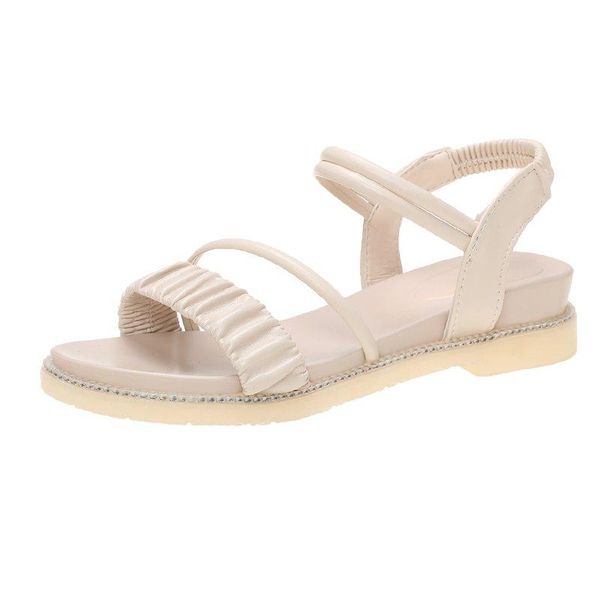 

fashion summer women's sandals folds upper solid color simple and versatile open toe sweet cute, Black