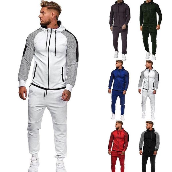 

men's tracksuits sets gradient zipper print man fashion casual mens two-piece patchwork chest pocket pants sports fitness suits 7rfi, Gray