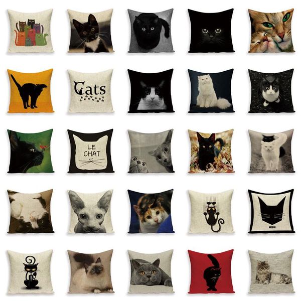 

cushion/decorative pillow wandering tribe cartoon lovely cat black decorative cushion cover throw pillowcase linen fabric home decor sofa be