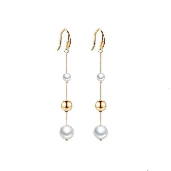 

fashion pearl hook temperament long rings advanced sense accessories super fairy net red round face earrings, Golden