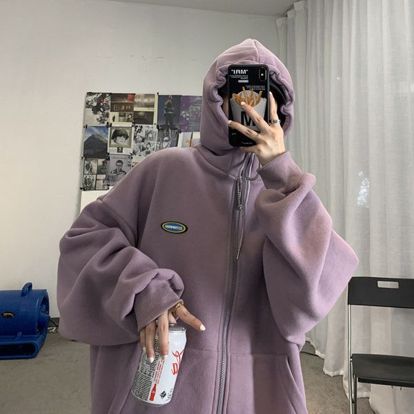 

winter womens jacket sweatshirt new thick zipper big pocket sweatshirt solid color coating korean loose wild hoodie, Black