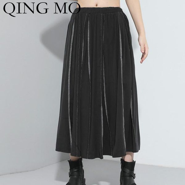 

skirts qing mo fashion brand black women a line skirt 2021 high elastic waist female summer solid zqy4241