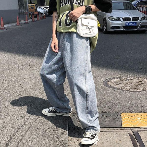 

men's jeans hip hop fashion brand daddy cropped straight loose wide-leg pants drape bf hong kong style all-matching trendy, Blue