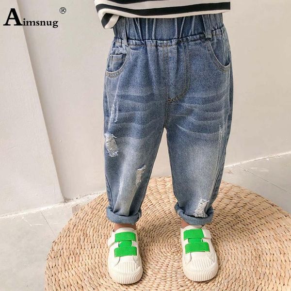 

jeans boy girl kids clothes elastic waist demin pants streetwear 2021 autumn fashion trouser children pantalon, Blue